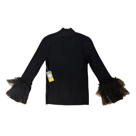 NWT Vince Camuto Black High Mock Neck Ruffle Sleeve Blouse Top Size Medium NEW - Picture 5 of 14